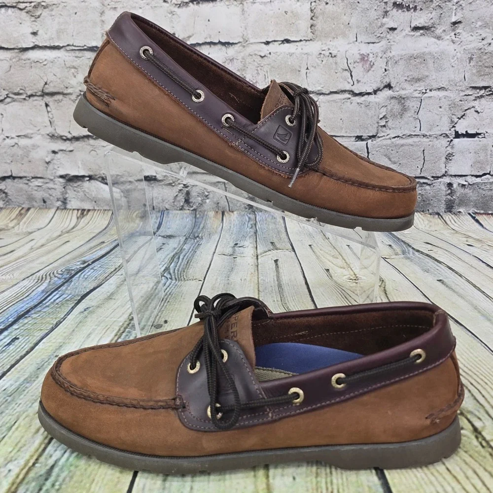 Sperry Top-Sider Leeward 2-Eye Boat Shoes Mens 10.5M Brown Leather Loafers Deck
